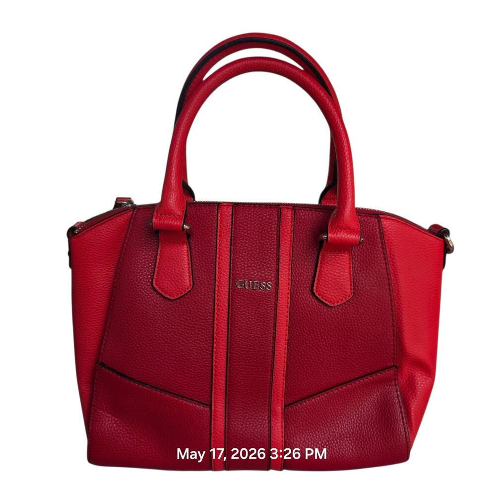 Guess Dark Pink Pebbled Faux Leather Satchel Handbag Shoulder Purse Tote